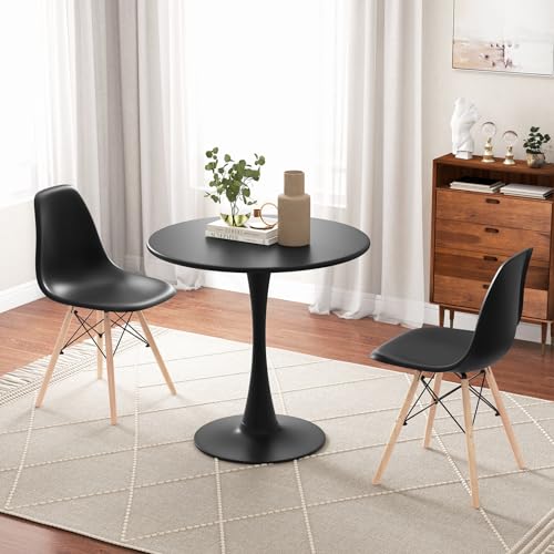Giantex 3-Piece Dining Table Set for 2, 32” Round Table & 2 Dining Chairs, Kitchen Table Chairs Set for Small Spaces, Dinette, Breakfast Nook, Dining Room, Dinner, Restaurant, Black Giantex