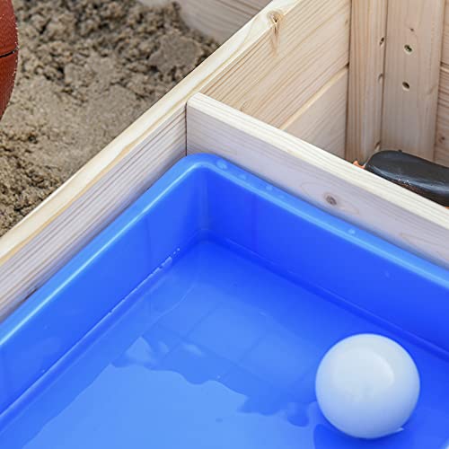 Outsunny Kids Wooden Sandbox w/Two Plastic Boxes Foldable Bench Seat Waterproof Cover Bottom Liner Storage Space Outsunny