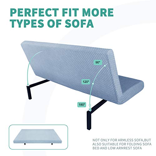 YEMYHOM Futon Cover Latest Jacquard Design High Stretch Armless Sofa Bed Slipcover Anti-Slip Furniture Protector with Elastic Bottom (Futon, Light Blue) YEMYHOM