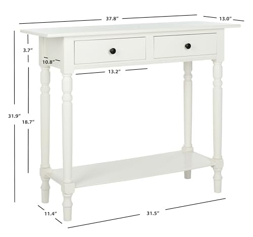 SAFAVIEH Home Collection – Rosemary Distressed Cream Console Table with Drawers & Shelf, Classic Contemporary Storage Console, Turned Leg Design (AMH5705C) SAFAVIEH