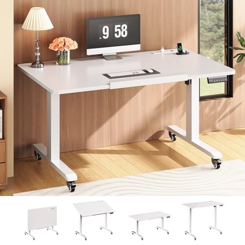 SEDETA 47 x 24 Inches Electric Standing Desk, 180° Tiltable Mobile Rising Computer Desk Height Adjustable with Wheels for Drawing/Writing/Gaming/Study/Home Office/Small Space, White SEDETA