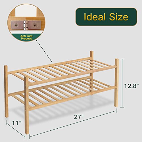 2-Tier Shoe Rack for Closet, Stackable Bamboo Shoe Rack for entryway, Hallway, Bathroom, Multifunctional Utility Free Standing Shoe Shelf Z&L HOUSE