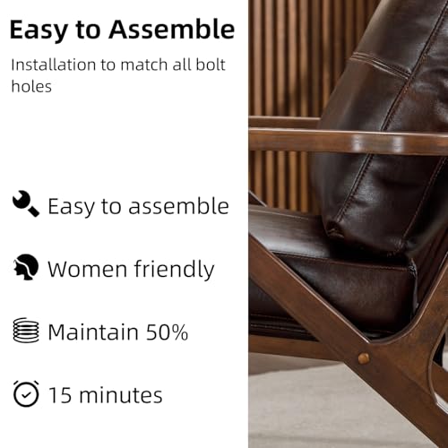INZOY Mid-Century Modern Accent Chair with Wood Frame Set of 2, PU Leather Living Room Chair and Soft Thick Padded Armchair for Living Room Bedroom Reception with Removable Upholstered Cushions, Brown INZOY