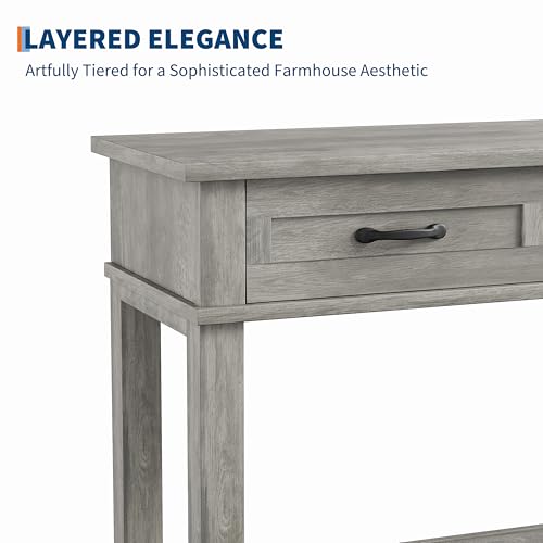 GarveeHome Entryway Table, Console Table with 3 Storage Drawers, 3 Tier Farmhouse Wooden Sofa Table, Hallway Tables for Entryway, Living Room-Grey GarveeHome