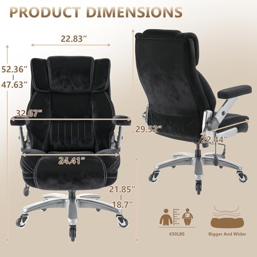 600LBS Fabric Big and Tall Executive Office Chair with 5D Flip Arms and Pocket Spring Cushion, Ergonomic Heavy Duty Desk Chair with Lumbar Support,High Back Cloth Computer Chair,Rubber Wheels Famsway
