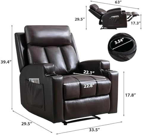 IOMOR Fabric Manual Recliner Chair for Adults, Comfy Reclining Chairs with Overstuffed Arm and Back, Single Sofa for Living Room (1, Brown) IOMOR
