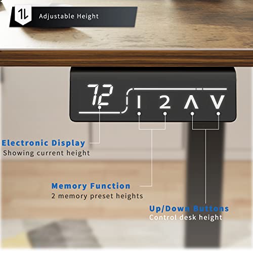 YESHOMY Height Adjustable Electric Standing Desk, 55 inch Computer Table, Home Office Workstation, Black Leg/Rustic Brown Top YESHOMY