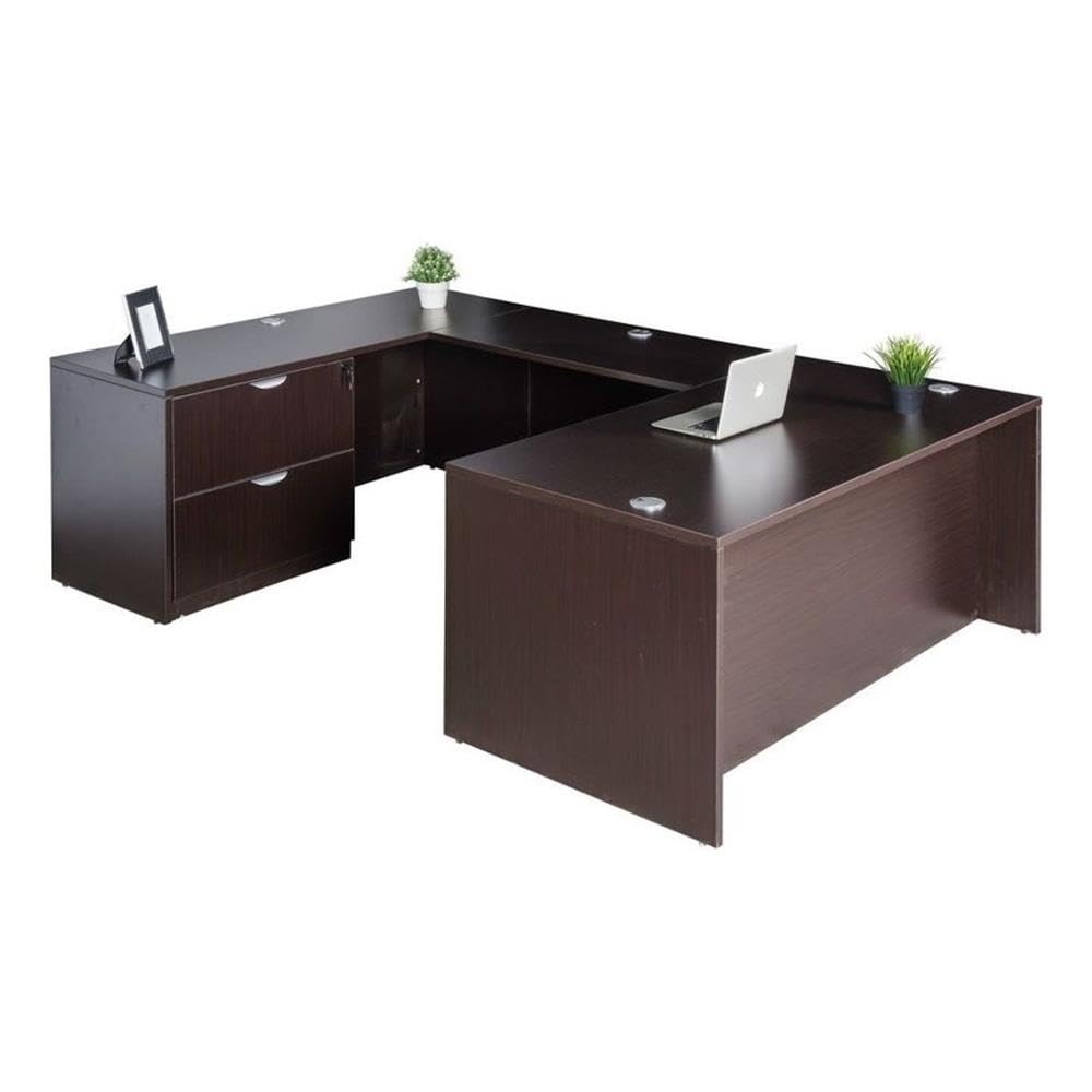 Boss Office Products Holland 71" Executive U-Shape Desk with Lateral File Storage, Mocha Boss Office Products