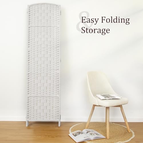 Rose Home Fashion 6 ft Tall Room Divider, Room Dividers and Folding Privacy Screens, 15.7in Privacy Screen 4 Panel Partition Temporary Wall Separation for Private, White Rose Home Fashion