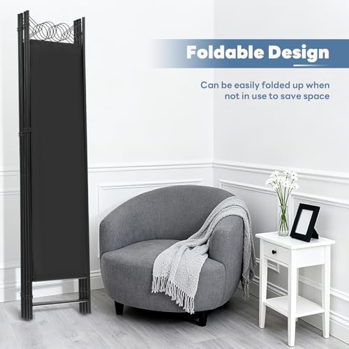 DUMOS 4 Panel Partition Room Divider, 6 Ft Tall Folding Privacy Screen, Freestanding Partition with Steel Frame, Easy Move & Storage, for Home, Office, Bedroom, Black DUMOS