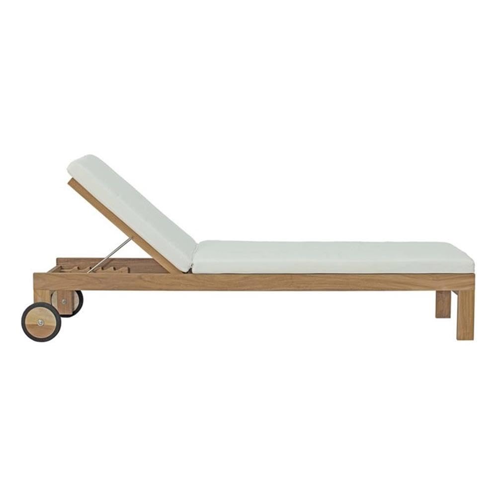 Modway Upland Teak Wood Outdoor Patio Chaise Lounge Chair with Cushions in Natural White Modway