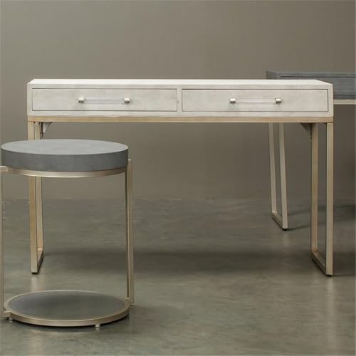 Eden Home 2-Drawer Faux Leather Console Table, Cream and Champagne Finish, 31" H x 48" W x 17" D, Clear Acrylic Handles, Iron Base, Transitional Style for Living Room or Entryway Storage Eden Home