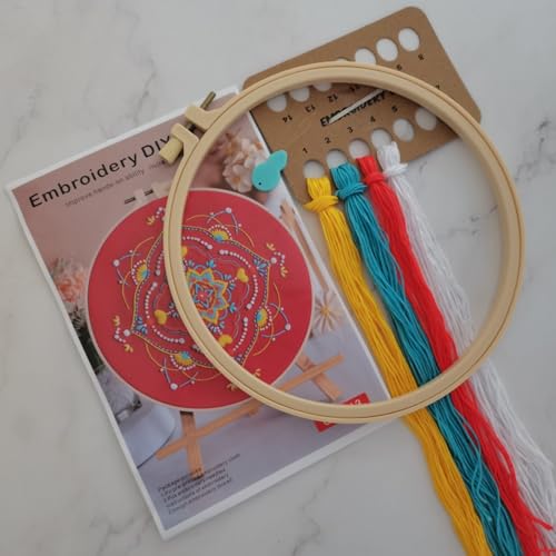 Esffaci Embroidery Starter Kit for Adult Beginner with Mandala Datura Pattern Hand Embroidery Set with Embroidery Cloth Hoop Needle Threader Embroidery Floss and Instruction