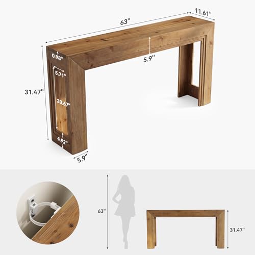 LITTLE TREE 63" Solid Wood Console Table, Narrow Entryway Table for Entrance, Rustic Sofa Tables Behind The Couch for Living Room, Farmhouse Wooden Foyer Hallway Storage LITTLE TREE