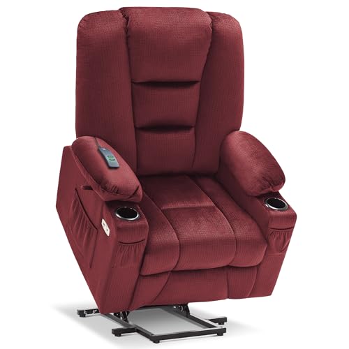 MCombo Large Power Lift Recliner Chair Sofa with Massage and Heat for Big and Tall Elderly People, 3 Positions, Cup Holders, and USB Ports, Fabric 7549 (Large, Burgundy)
