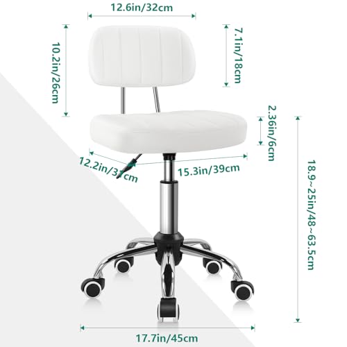 BFTOU White Square Swivel Stool with Wheel for Work SPA Shop Massage Height-Adjustable and Cost-Effective Rolling Stool Chair with Back BFTOU