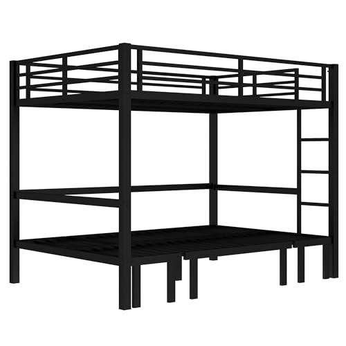 Loft Bed Queen Over Queen Size Pull-Out Metal Bunk Bed for Adults & Teen with U-shaped Sofa, Heavy Duty Bunk Bed Frame lower Bunk Can be Pulled Out in Three Sections, Safety Guard & Ladder (Queen) Astrivia