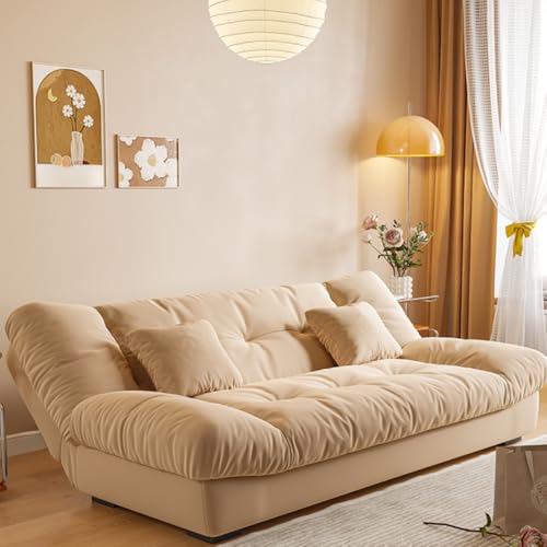 LITFAD Cotton Futon Sofa Bed Adjustable Backrest Modern Multifunctional Sleeper Sofa with Solid Wood Frame for Home Hotel Office, 63" L x 29.5" W x 31.5" H, Light Khaki LITFAD