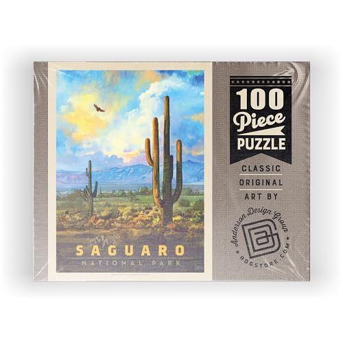 MyPuzzle Saguaro National Park: Desert Daybreak, Vintage Poster - Premium 100 Piece Jigsaw Puzzle for Adults MyPuzzle.com