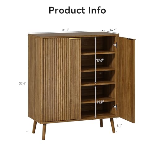 Sscaktu Fluted Shoe Cabinet with Doors, 5-Tier Shoe Storage Cabinet with Adjustable Shelves, Wooden Freestanding Shoe Organizer Shoe Cabinet for Entryway,Hallway,Living Room, Natural Oak Sscaktu