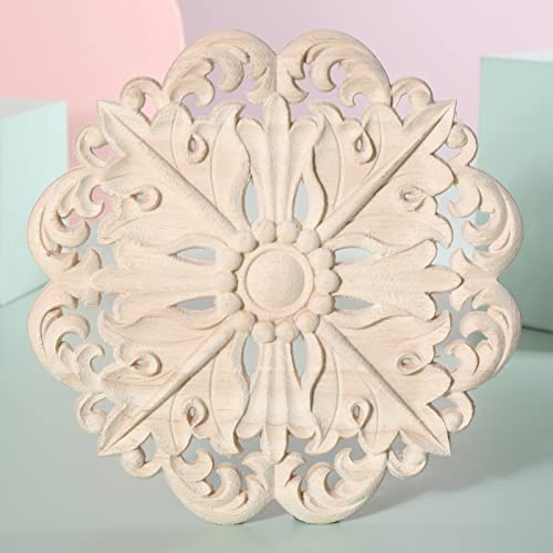 MUXSAM Retro Wood Carved Onlays Appliques, Round Solid Woodcarvings Center Decals for Closet Door Cabinet Drawer Wall Ceilling Dresser Wardrobe MUXSAM