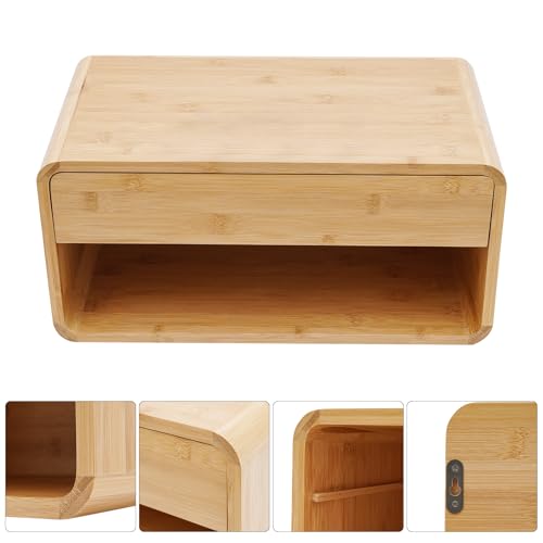 FONSOLUM Bamboo Floating Nightstand with Storage Drawer, Wall Mounted Bedside Table End Tables with Open Shelf, Bedside Cabinet Storage Organizer Case Display Box for Bedroom, Fully Assembled FONSOLUM