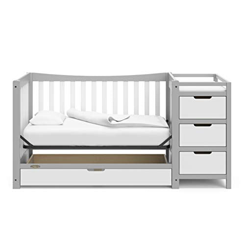 Graco Remi 4-In-1 Convertible Crib & Changer With Drawer (Pebble Gray & White) – GREENGUARD Gold Certified, Crib And Changing-Table Combo, Includes Changing Pad, Converts To Toddler Bed, Full-Size Bed Graco