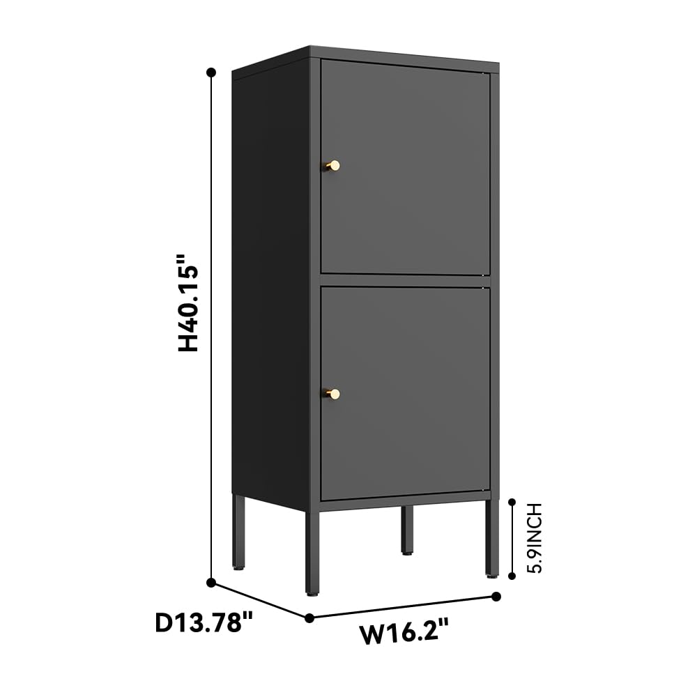 LYMOUYEE 2 Door Metal Storage Cabinet for Bed Room,Living Room,Home,Hotel,School -Metal Bedside Cabinet - Locker End Table & Office Storage (Black) LYMOUYEE