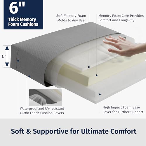 EAST OAK 4-Piece Patio Furniture Set with Thick Cushions, 2025 Coast Patio Conversation Set,4 Seats Waterproof Outdoor Patio Set with Rattan Armrests, Loveseat and Coffee Table for Backyard, Grey EAST OAK