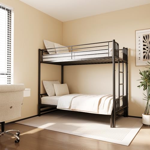 DNChuan Twin Over Twin to King Bunk Bed with Pop Up Trundle, Can Be Divided Into 2 Beds for Kids Boys Adults Girls, Metal Frame with Headboard and Footboard, Black DNChuan