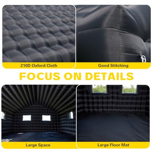 EROMMY 20x16.5x12 FT Large Black Inflatable Nightclub, Blow Up Party Tent Portable with 950W Blower, Disco Night Club Tent for Adult Birthday Party Business Rental EROMMY