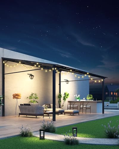 GarveeLife 12' x 14' Lean to Gazebo, Hardtop Wall Pergola with Polycarbonate Roof, Aluminum Frame Mounted Gazebo for Lawn Patio Deck Yard and Party Garveelife