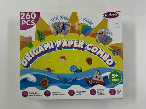 Origami Kit for Kids Ages 5-8 8-12, 260 Sheets Origami Paper with 99 Patterns and Guiding Book, Funtopia DIY Craft Art Projects Supplies for Boys Girls, Travel School Vacation Activities Toy Funtopia