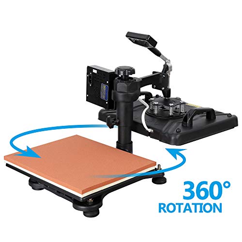 SUPER DEAL 5 in 1 Heat Press Machine, 12" x 15" 360-degree Rotation Quality Industrial Digital Heat Transfer Machine Combo for Hat Mug Plate Cap T-Shirt 110V, Black SUPER DEAL