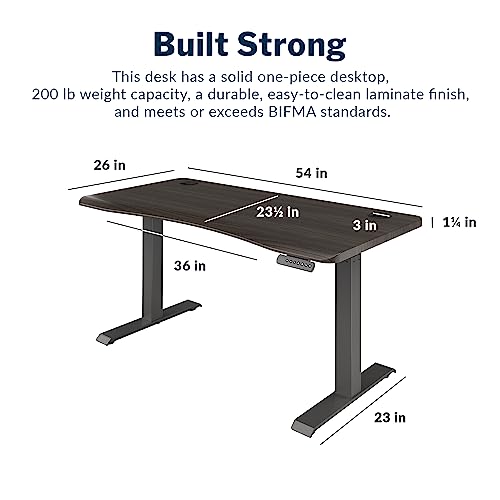 Vari Ergo 54x26 Electric Standing Desk – Height Adjustable Sit Stand VariDesk + Curved Waterfall Edge, 4 Memory Settings, Quick Assembly, Cable Management, 200 lb Capacity – Espresso (2 Boxes) Vari