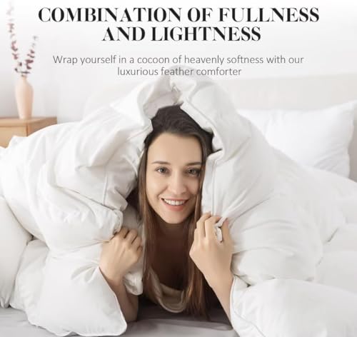 WhatsBedding Feather Down Fiber Comforter King Size,Duvet Insert King Filled with Feather and Down Fiber, All Season White Luxury Bed Comforter,Ultra Soft 100% Cotton 106"x90" WhatsBedding