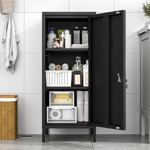 Black Metal Locker Cabinet, 35.4" H Home Office Storage Lockers, Vertical Steel Storage Cabinet with Locking Door and 2 Adjustable Shelves, Garage Tool File Cabinets for Home Office,Garage,Bathroom risuoge