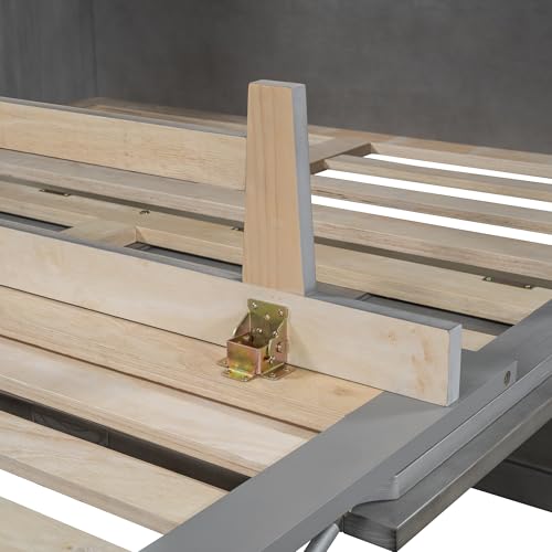 YOPTO Full Size Murphy Bed Chest,Folding Storage Wall Bed with Large Drawers,USB Ports & 2 Three-Prong Outlets,Hidden Cabinet Platform Bed W/Wood Slats Support,for Bedroom,Guest Room,Brushed Gray YOPTO