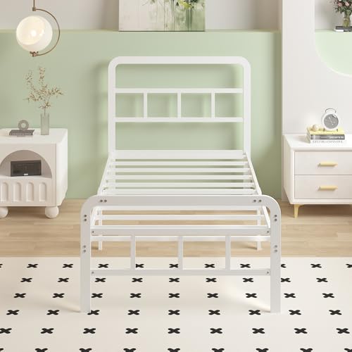 Cieemine 14 Inch White Twin XL Bed Frames with Headboard and Footboard, Heavy Duty Bed Frame Twin XL with Underneath Storage, No Box Spring Needed, Easy Assembly Cieemine