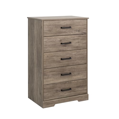 Prepac Dresser for Bedroom, Chest 5 Drawers, 18.5" D x 27.5" W x 43.5" H, Rustic Brown Prepac