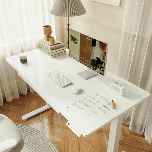 FEZIBO 48x24 inchs Electric Standing Desk - One-Piece Glass Top, Height Adjustable Workstation with 4 Memory Presets, Ergonomic Sit-to-Stand Table for Home Office & Gaming FEZIBO
