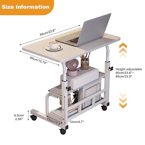 FinerFurnis Adjustable Height Mobile Standing Desk with Wheels – Rolling Computer Desk – Storage Shelves – Compact Laptop Table – Home Office & Study FinerFurnis