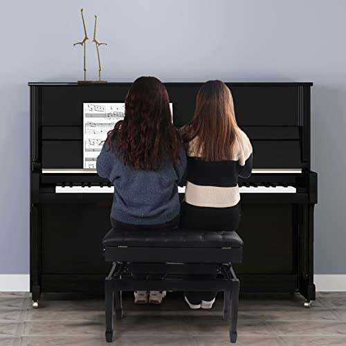 ALAPUR Adjustable Duet Piano Bench with Storage,Heavy Duty Wooden Double Keyboard Piano Bench Seat with PU Leather Cushion,Black ALAPUR