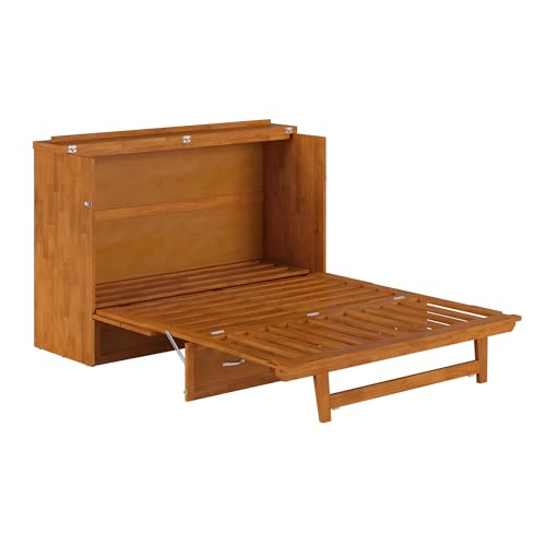 AFI, Northfield Queen Murphy Bed Chest with 6" Mattress, Storage Drawer & Built-in USB Charger, Light Toffee AFI