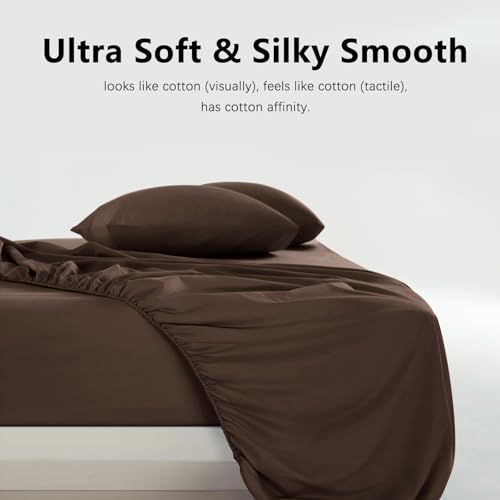 USXIBEI Full Size 4 Piece Sheet Set - Hotel Luxury Bedding for Full Size Bed - Soft and Breathable Bed Sheets Set - Deep Pocket Sheets,Wrinkle & Fade Resistant(Full, Dark Brown) USXIBEI