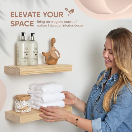 Homeforia Rustic Farmhouse Floating Shelves, Bathroom Wooden Shelves for Wall Mounted, Thick Industrial Kitchen Wood Shelf - 16 x 6.5 x 1.75 inch - Set of 2 - Unfinished - No Stain - DIY Homeforia