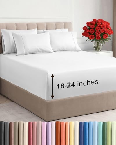 Extra Deep Full Sheet Set - 6 Piece Breathable and Cooling Sheets - Hotel Luxury Bedding for Women, Men, Kids & Teens - Easy & Secure Fit - Soft, Wrinkle Free and Comfy - Extra Deep Pockets - White CGK Unlimited
