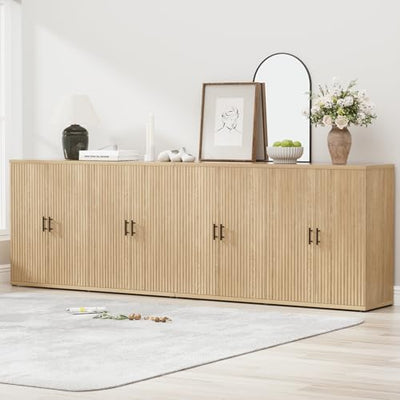 Yechen 94.6" Fluted Sideboard Buffet Cabinet with Storage and 8 Doors, Mordern Credenza Storage Cabinet with Adjustable Shelves, Media Console Table, for Living Room Dinning Kitchen/Oak(2 PCS)