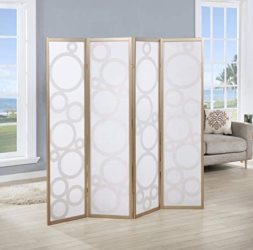 Roundhill Furniture Arvada 4-Panel Wood Room Divider with Circle Pattern, Gold Roundhill Furniture