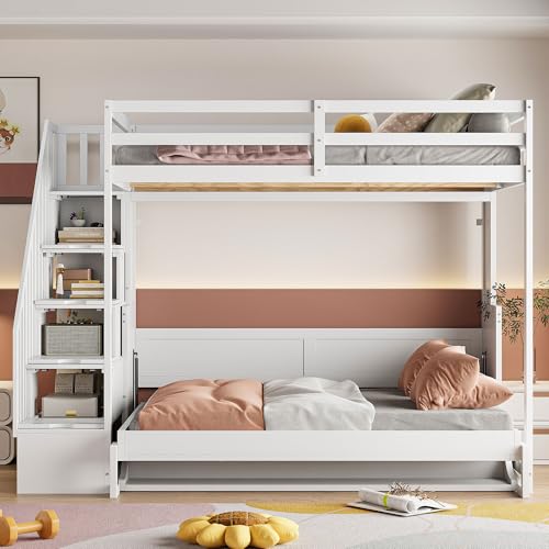 MaiDeHaoo Murphy Bunk Beds Full Bunk Bed with Desk and Storage - White MaiDeHaoo
